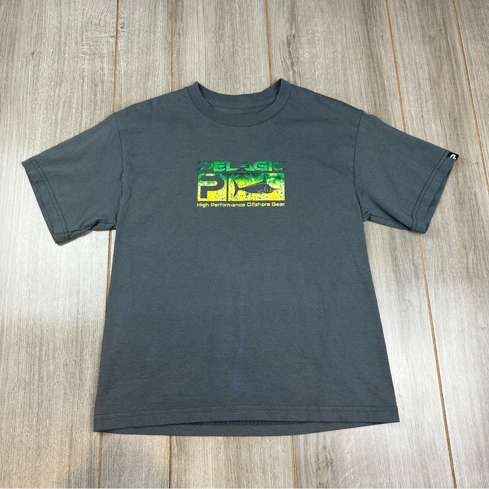 Pelagic Graphic T-Shirt Boys Size M Offshore Fishing Gray *stain Fade